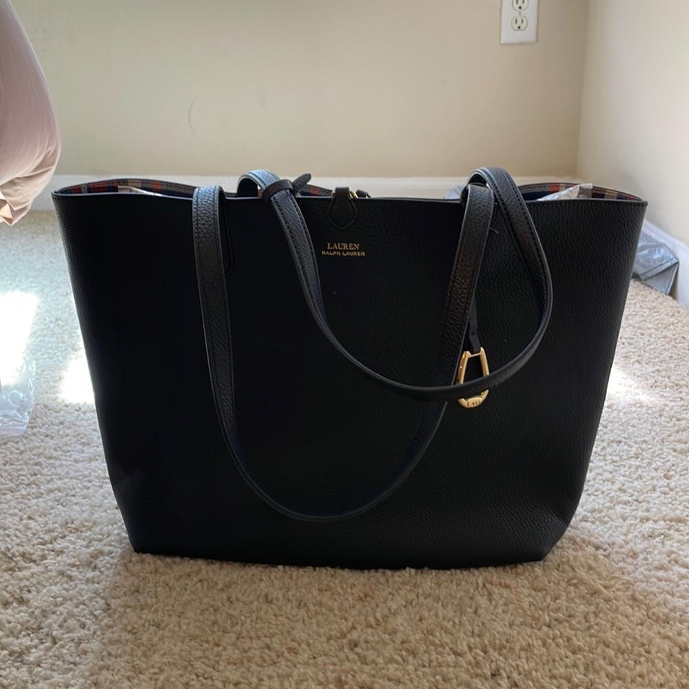 Ralph Lauren Navy Leather Tote